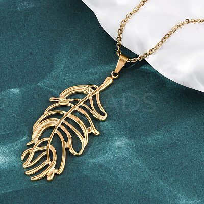 304 Stainless Steel Leaf Pendant Necklaces NJEW-H059-29A-G-1