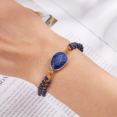 Natural Lapis Lazuli Teardrop Link Braided Bead Bracelet BJEW-SZ0002-54B-1