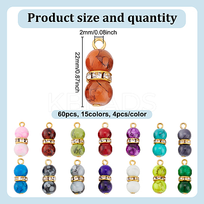60Pcs 15 Color Baking Paint Glass Round Beaded Pendants PALLOY-HY00032-1