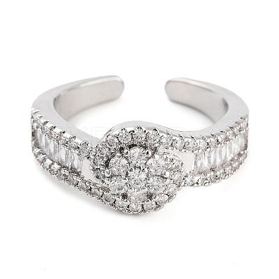 Rack Plating Brass Micro Pave Cubic Zirconia Round Open Cuff Rings for Women RJEW-C080-07P-1