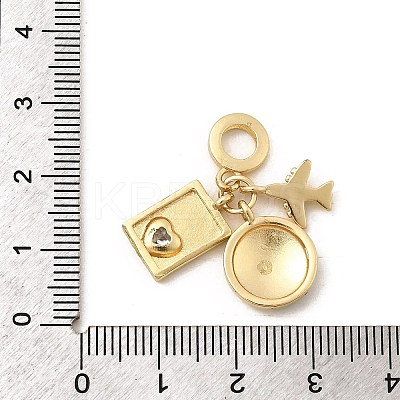 Brass Enamel Airplane & Earth & Passport European Dangle Charms KK-M309-18G-02-1