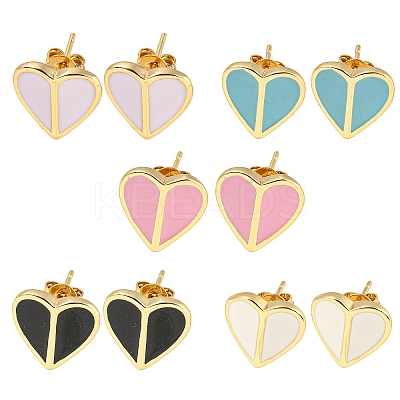 Heart Real 18K Gold Plated Brass Stud Earrings EJEW-L269-060G-1
