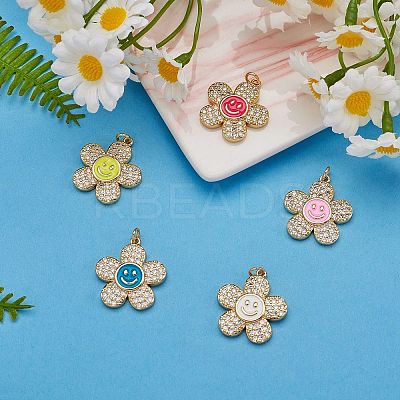 5Pcs 5 Colors Brass Micro Pave Clear Cubic Zirconia Pendants ZIRC-SZ0003-95-1