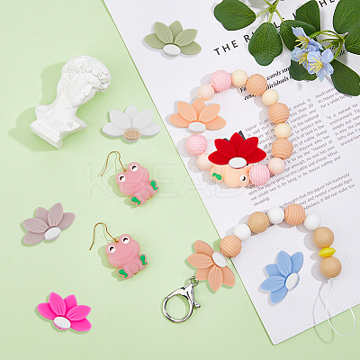 15Pcs 15 Colors Lotus Food Grade Eco-Friendly Silicone Beads SIL-DC0001-24-1