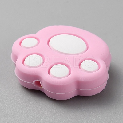 Cat Paw Print Food Grade Eco-Friendly Silicone Focal Beads SIL-WH0012-040I-1