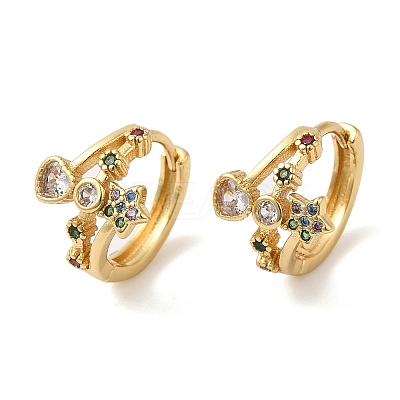 Heart & Star Cubic Zirconia Hoop Earrings EJEW-G348-11G-1