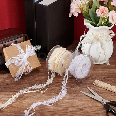 2 Rolls 2 Colors Plastic Imitation Pearl Beaded Trim OCOR-FG0002-06-1