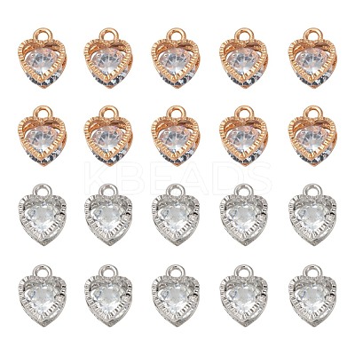 20Pcs 2 Colors Valentine's Day Theme Heart Alloy Micro Clear Cubic Zirconia Charms ZIRC-FS0001-01-1