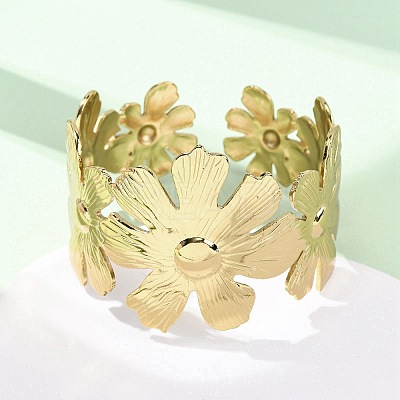 304 Stainless Steel Cuff Bangles for Women BJEW-B150-05G-1