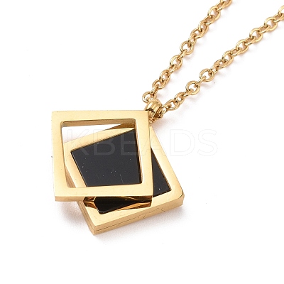 Black Synthetic Shell Double Rhombus Pendant Necklace NJEW-A004-01G-1