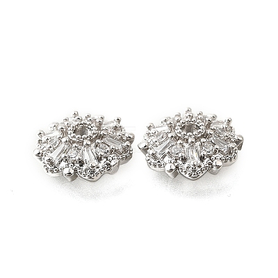 Flower Brass Micro Pave Clear Cubic Zirconia Bead Caps KK-V008-31P-1