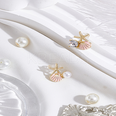 Rhinestone & Plastic Pearl Asymmetrical Earrings EJEW-LP0003-96C-1