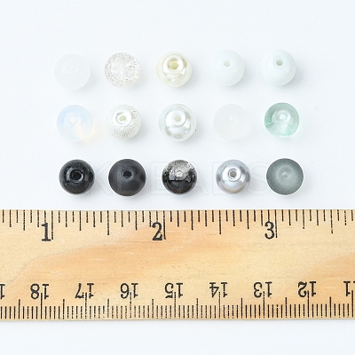 375Pcs 15 Style Imitation Jade & Pearl & Baking Paint Glass Beads GLAA-FS0001-34-1