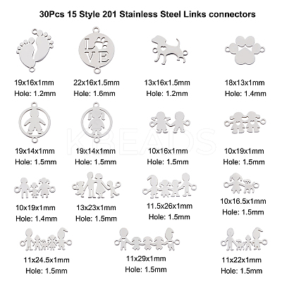 30Pcs 15 Style 201 Stainless Steel Links connectors STAS-BC0007-24-1