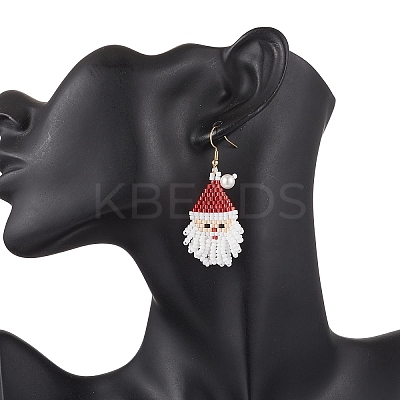 Glass Seed Beads Santa Claus Dangle Earrings EJEW-MZ00508-1