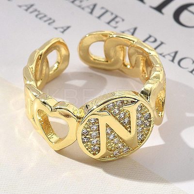 Brass Micro Pave Clear Cubic Zirconia Open Cuff Rings for Women RJEW-K289-02G-N-1