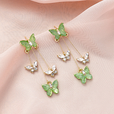 Butterfly Alloy Rhinestone Dangle Stud Earrings FS-WG259EB-06-1