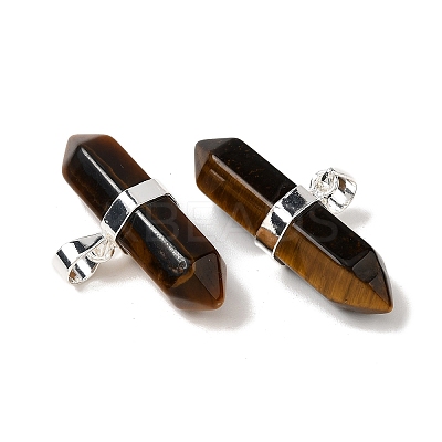 Natural Tiger Eye Double Terminal Pointed Pendants G-NH0001-15P-08-1