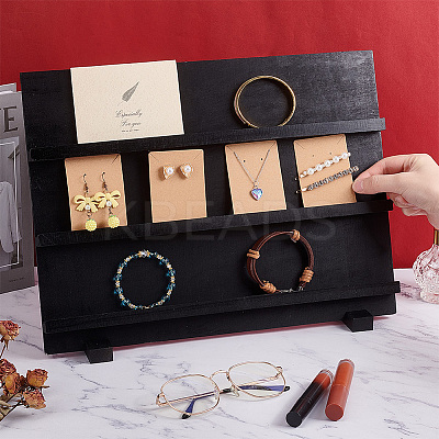 3-Tier Wooden Slant Back Jewelry Display Card Stands ODIS-WH0038-79A-02-1