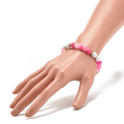 Natural Weathered Agate(Dyed) & Howlite Round Beaded Stretch Bracelet BJEW-JB08087-05-1