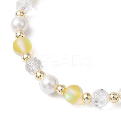 5Pcs Frosted Dyed Synthetic Moonstone & Shell Pearl Round Beads Stretch Bracelets BJEW-JB11822-1