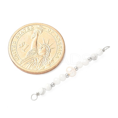 Faceted Round Natural Howlite & Rainbow Moonstone & Potato Natural Cultured Freshwater Pearl Beaded Connector Charms PALLOY-JF03532-04-1