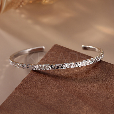 925 Sterling Silver Cuff Bangles for Women BJEW-A037-01P-1