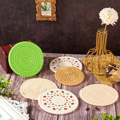 8Pcs 4 Styles Rattan & Cotton Mat AJEW-MB0001-02-1