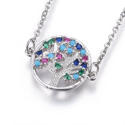 Brass Micro Pave Cubic Zirconia Pendant Necklaces NJEW-L146-04P-1
