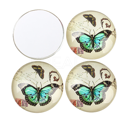 Butterfly Printed Glass Cabochons GGLA-N004-12mm-C01-1