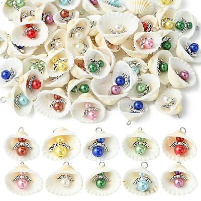 50Pcs 10 Colors Acrylic & Shell Pendants PALLOY-CJ00046-1