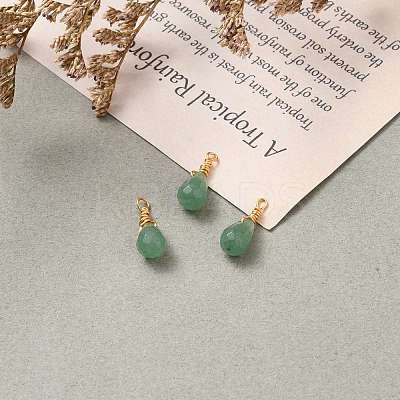 Wire Wrapped Faceted Natural Green Aventurine Pendants X-PALLOY-JF00541-01-1
