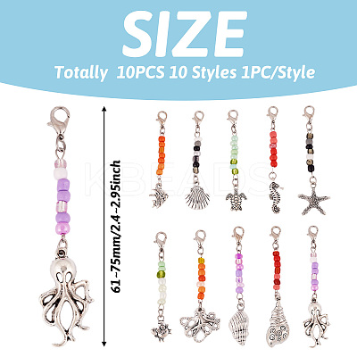 10Pcs 10 Styles Ocean Theme Alloy Pendant Decoration HJEW-TAC0066-1
