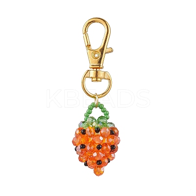Glass Seed Beaded Strawberry Pendant Decoration HJEW-MZ00160-05-1
