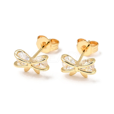 Bowknot Brass Micro Pave Clear Cubic Zirconia Stud Earrings EJEW-A135-07G-1