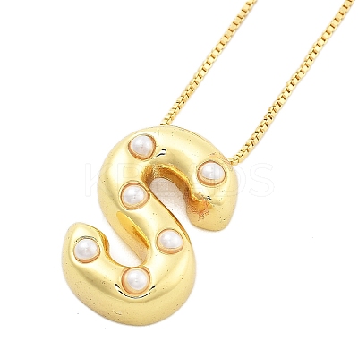 Brass & Plastic Pearl Letter Pendant Box Chain Necklaces for Women NJEW-U017-01G-19-1