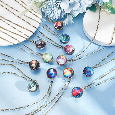 12Pcs 12 Styles Glass Universe Ball Necklace NJEW-AN0001-47-1