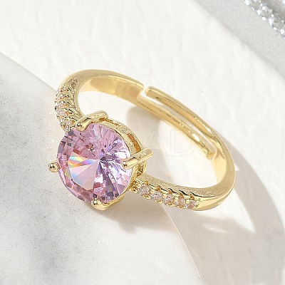 Brass & Round Cubic Zirconia Finger Rings CU-CBA7E55-19G-01-1