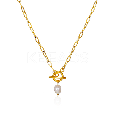 Minimalist Imitation Pearl Rice Pendant Stainless Steel PaPerclip Chain Necklaces for Everyday Women's Wear OX8079-2-1