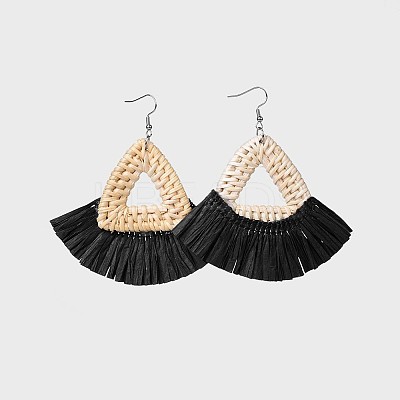 (Jewelry Parties Factory Sale)Handmade Reed Cane/Rattan Woven Dangle Earrings EJEW-JE03033-02-1
