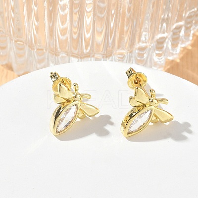 Brass Pave Single Cubic Zirconia Stud Earrings KK-CBA98BA-19G-1