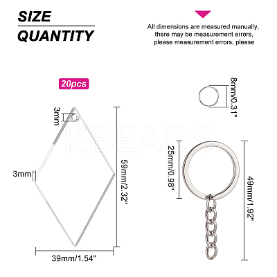 DIY Rhombus with Angle Acrylic Blank Pendant Keychain Making Kits DIY-BC0001-63B-1