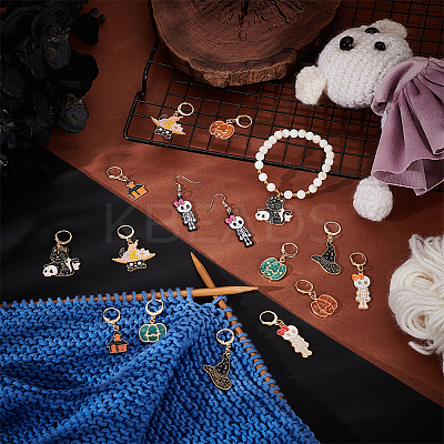 Halloween Theme Alloy Enamel Pendant Stitch Markers HJEW-AB00230-1