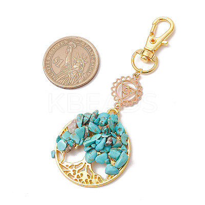 Synthetic Turquoise Chips Beads & Alloy Tree of Life Pendant Decorations HJEW-JM03129-03-1