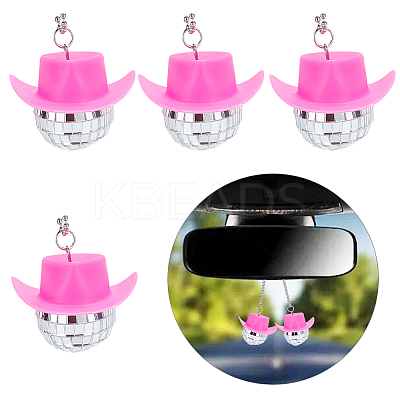 4Pcs Cow Hat & Disco Ball Pendant Decoration with Ball Chains NJEW-DR0001-01-1