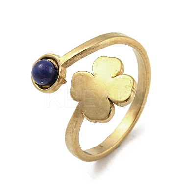 304 Stainless Steel with Natural Lapis Lazuli Ring Ion Plating(IP) RJEW-Z031-01E-01-1
