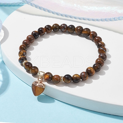 Natural Tiger Eye Round Beaded Stretch Bracelets BJEW-JB09727-04-1