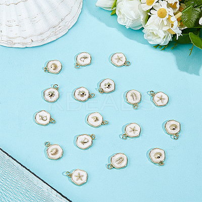 24Pcs 6 Styles Ocean Theme Brass Enamel Pendants KK-DR0001-48-1