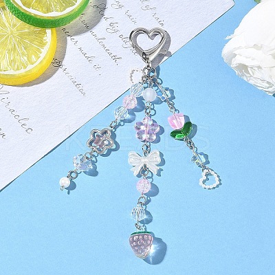 Strawberry Acrylic & Handmade Lampwork & Glss Pendant Decorations HJEW-YW00119-1