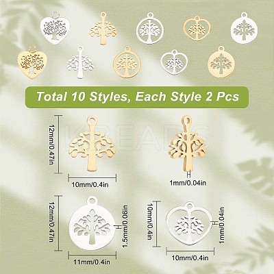 20Pcs 10 Style 304 Stainless Steel Charms STAS-CN0001-07-1